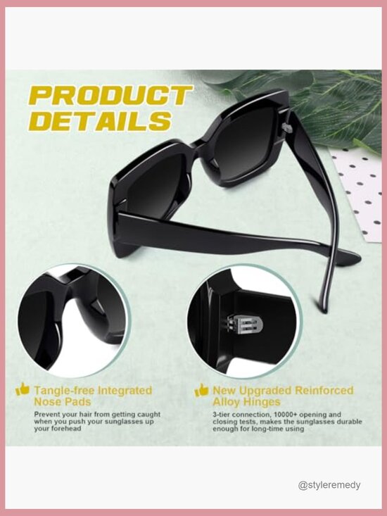 Oversized Square Frame Sunglasses Retro Vintage Trendy UV400 Protection main image 5